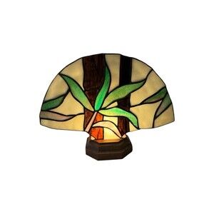 Vintage Stained Glass Flower Wood Base Fan Light Decorative Lamp